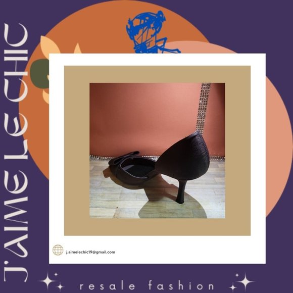 Metaphor Dark Brown Peep-Toe Kitten Heel Pump with  Bow Accents - Picture 5 of 6